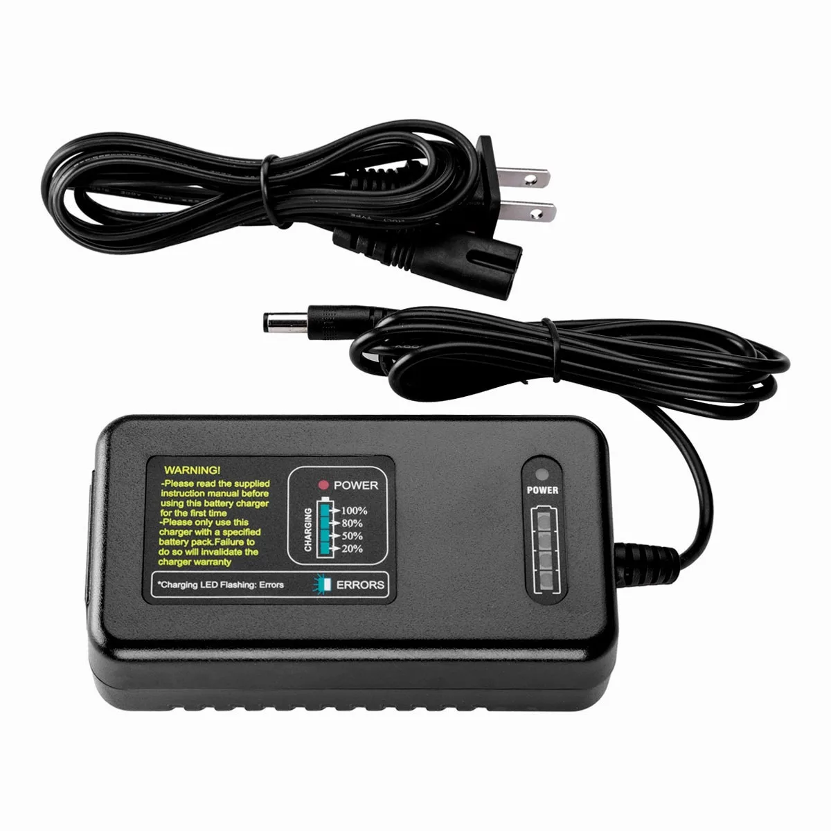 Compact rectangular charger unit, matte black finish, LED status indicator, lightweight at 310 grams