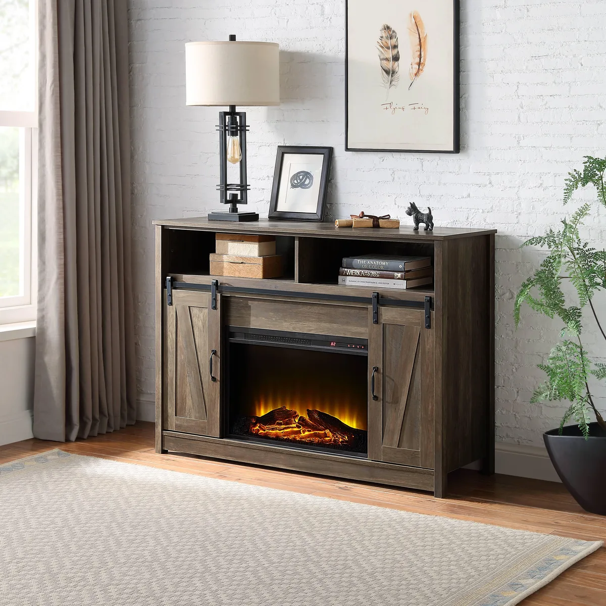 tuphen tuphen Tobias Rustic Oak Finish Fireplace with Shelf Storage — product photo