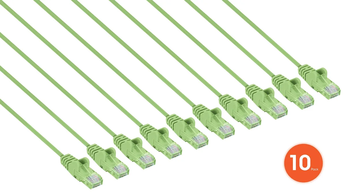 Intellinet Network Solutions Intellinet Cat6 U/UTP Slim Ethernet Cable 0.5 ft Light Green 10-Pack 30 AWG — product photo