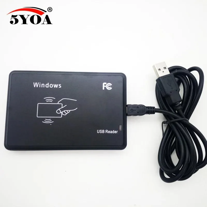 Flat rectangular RFID reader with USB cable, matte finish