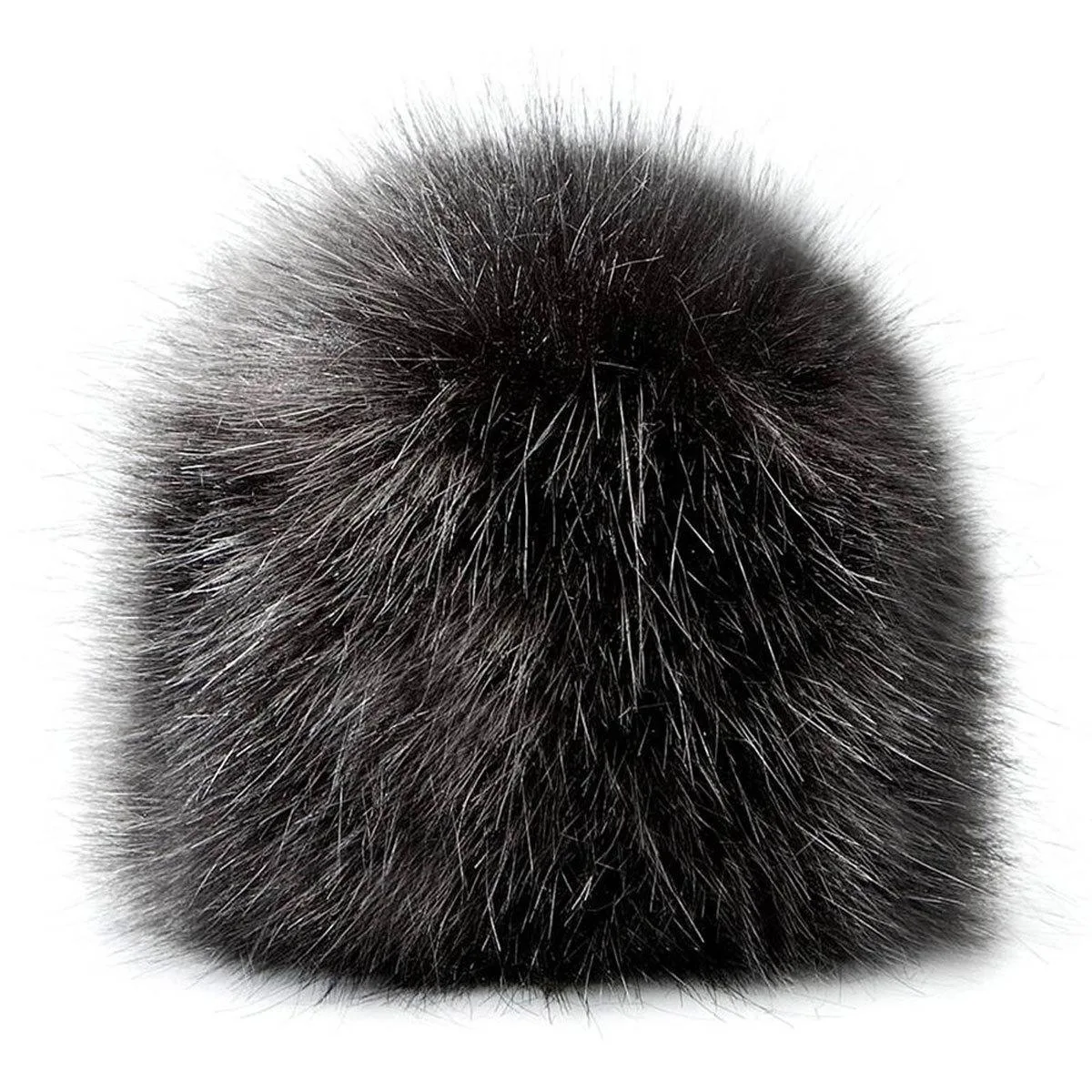 Black cylindrical windscreen with long faux fur cover and elastic base opening