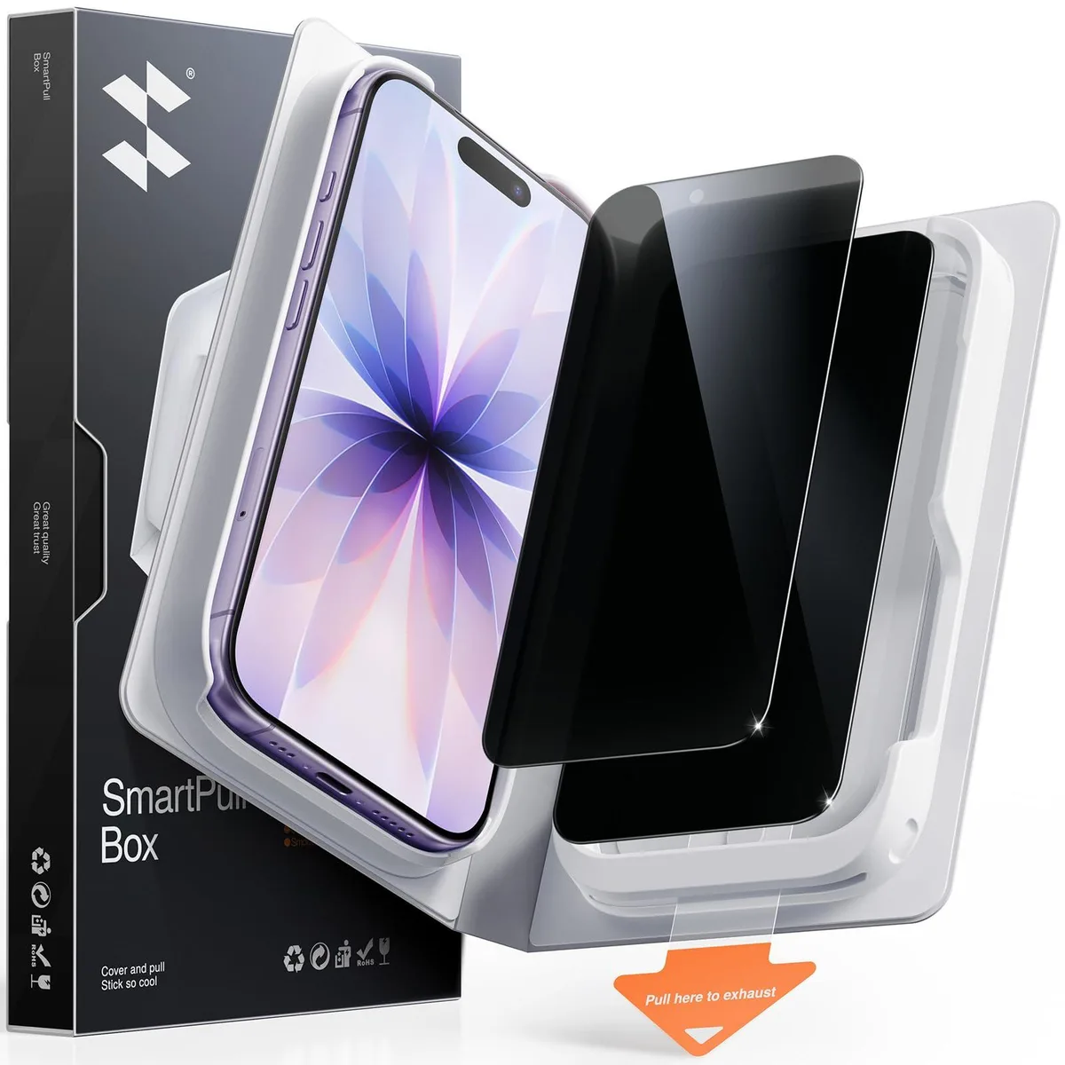 Two black tempered glass privacy protectors for 6.3 inch iPhone 17, 28 degree filter, 2.5D curved edges