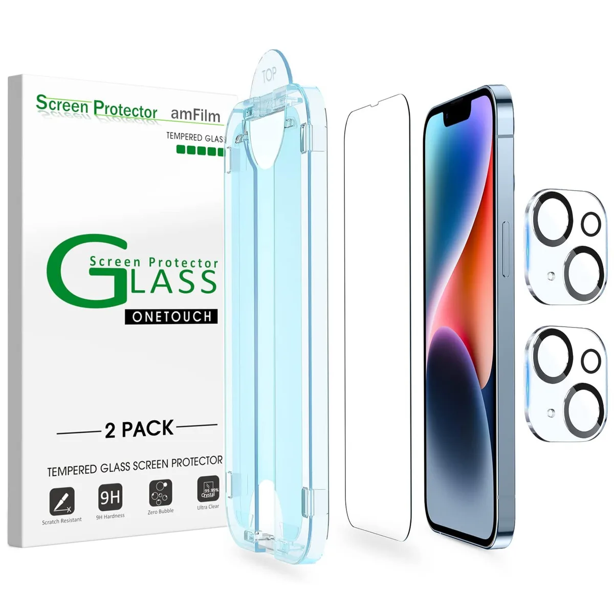  amFilm OneTouch iPhone 14 6.1" Screen Protector Tempered Glass cell phones - unlocked — product photo
