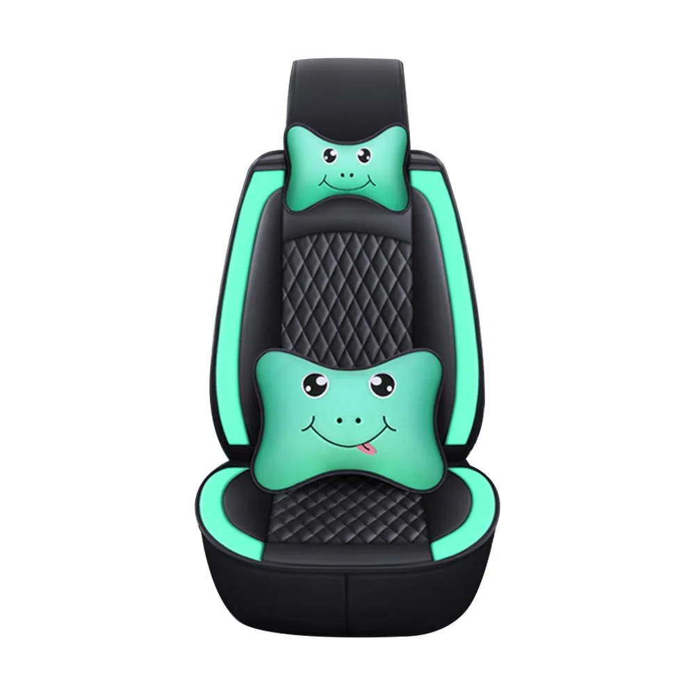 muchkey muchkey Seat Cover Universal Black Green 5 Seats PU Leather Waist Support Headrest — product photo