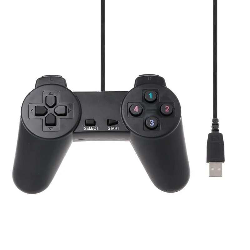 Black wired USB 2.0 gamepad with ten buttons and long cable
