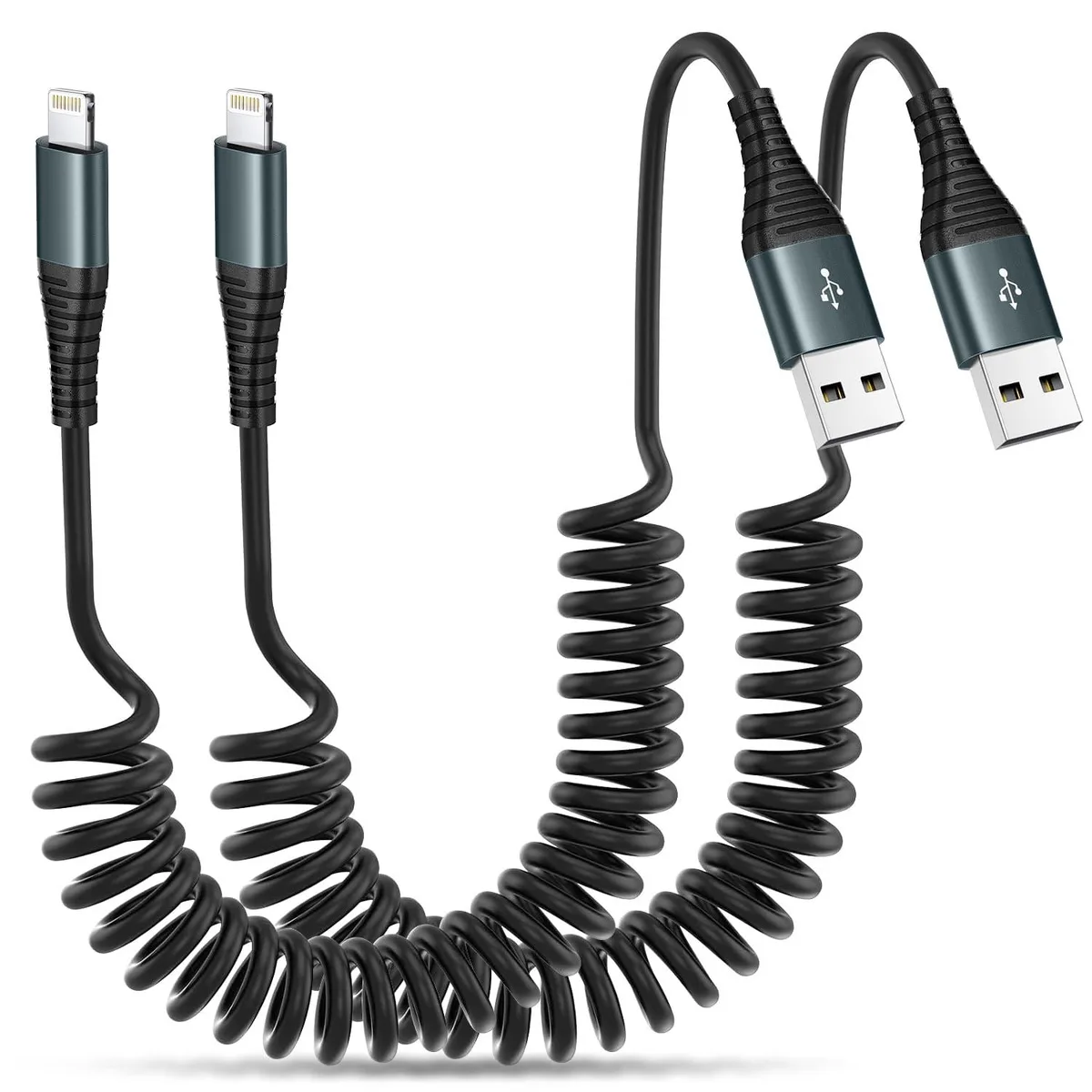 Heartbeats Coiled Lightning Cable 6 ft 2-Pack MFi Certified Black — product photo