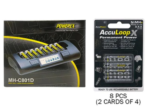 Maha Energy Corp. Maha Energy Corp. MH-C801D 8-cell charger with 8 AAA AccuLoop-X NiMH batteries 1100 mAh — product photo