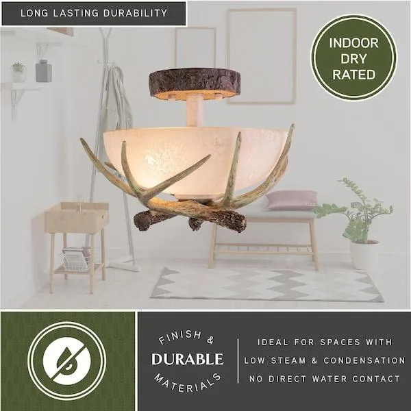 Vaxcel Vaxcel CF33012NS Lodge 12-in Cream Rustic Antler Semi Flush Mount — product photo
