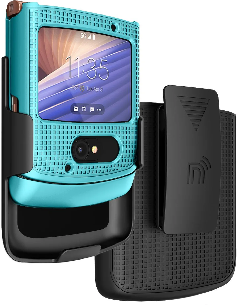 Nakedcellphone Nakedcellphone Grid Case + Belt Clip Holster Combo Mint for Motorola RAZR 5G Flip Phone (2020) — product photo