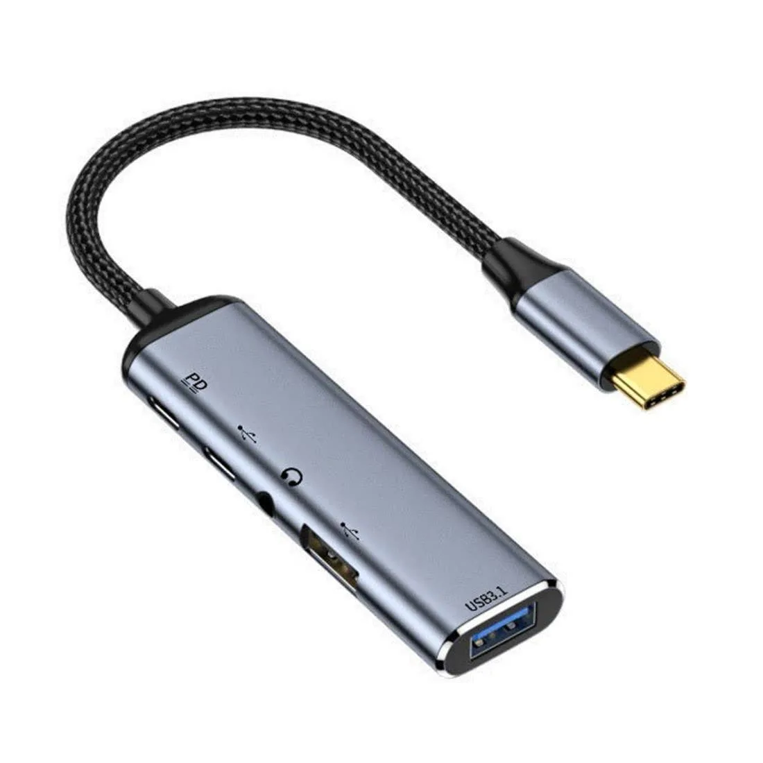CY CY USB-C Hub 2-in-1 Accessory 100W PD 3.5mm Audio 2×USB-A 1×USB-C — product photo
