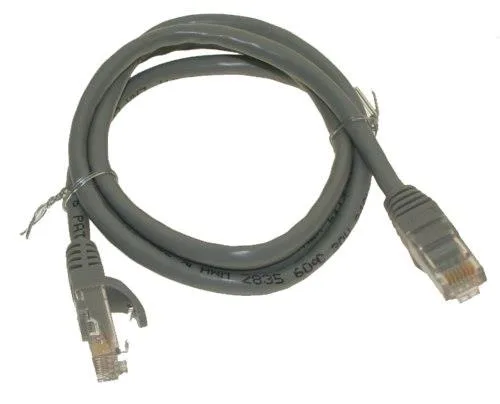 Gray Cat6 patch cable two feet long with snagless RJ45 connectors