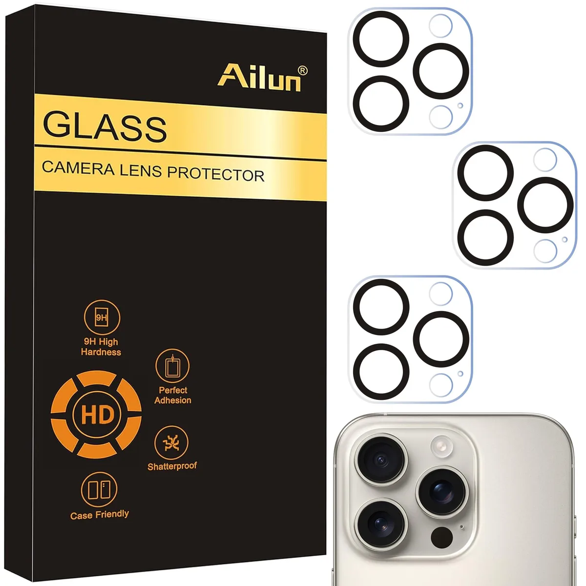  Ailun 3 Pack Camera Lens Protector iPhone 15 Pro Max 6.7" Tempered Glass — product photo