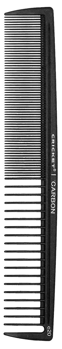 Black carbon-fibre cutting comb, 25 cm long, fine and wide teeth