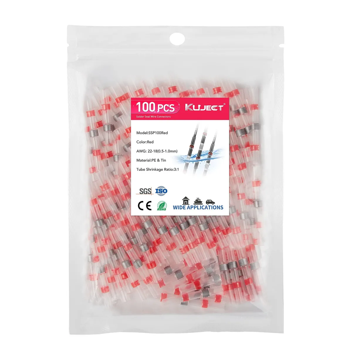 Kuject Solder Seal Wire Connectors 100pcs AWG 22-18 Black — product photo