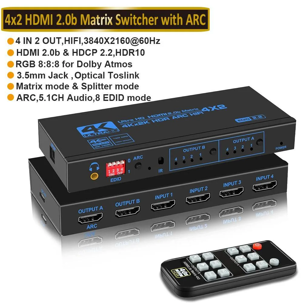 WRIARICH WRIARICH HDMI Matrix Switch Splitter 4X2 OZJ2-1 video switch — product photo