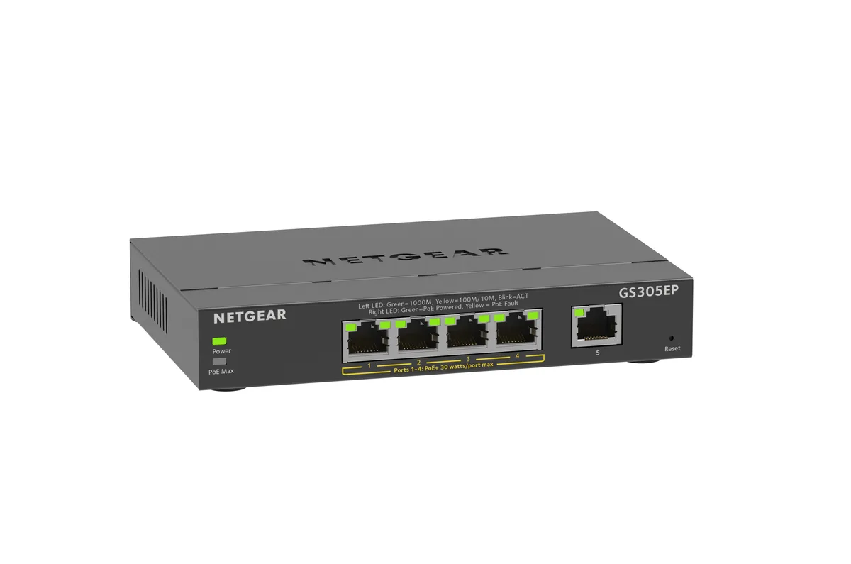 Netgear Inc. Netgear Inc. GS305EP-100NAS 5-port Gigabit PoE+ network switch 63W — product photo