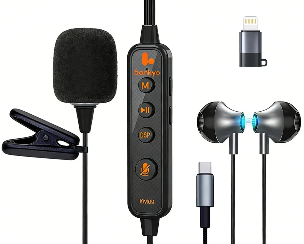  Bonkyo KM09 in-ear headphones, Bluetooth 5.3, 14mm driver, 10m range, 15min charge — product photo