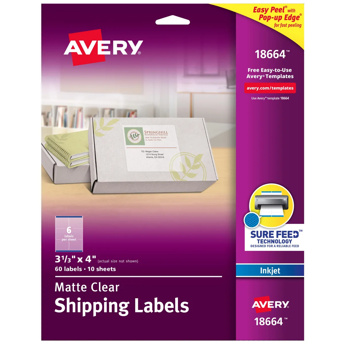 Avery Avery Clear Shipping Labels Sure Feed 60 Labels 18664 — product photo