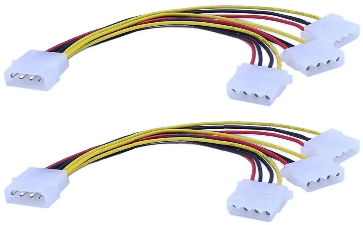SMUGDESK SMUGDESK 2-Pack Molex 4 Pin Power Y Splitter Cord 1 Male to 3 Female 8 Inch — product photo