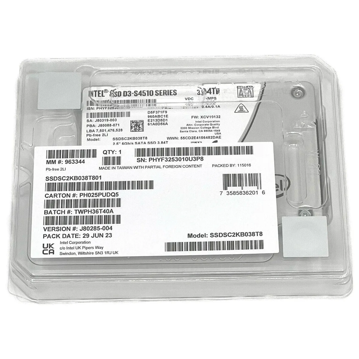 Intel Intel D3-S4510 3.84 TB 2.5 in SATA enterprise SSD — product photo