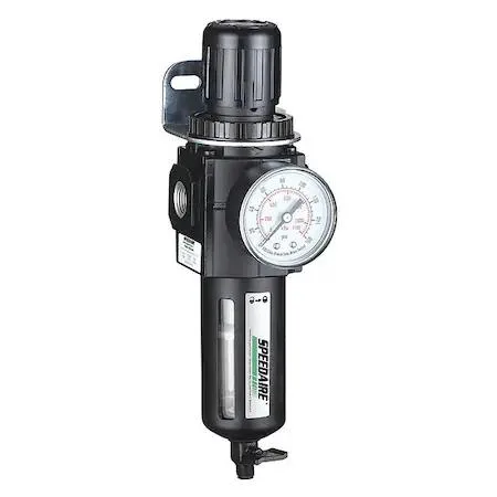 Aluminium filter-regulator with polycarbonate bowl guard and top-mounted adjustment knob