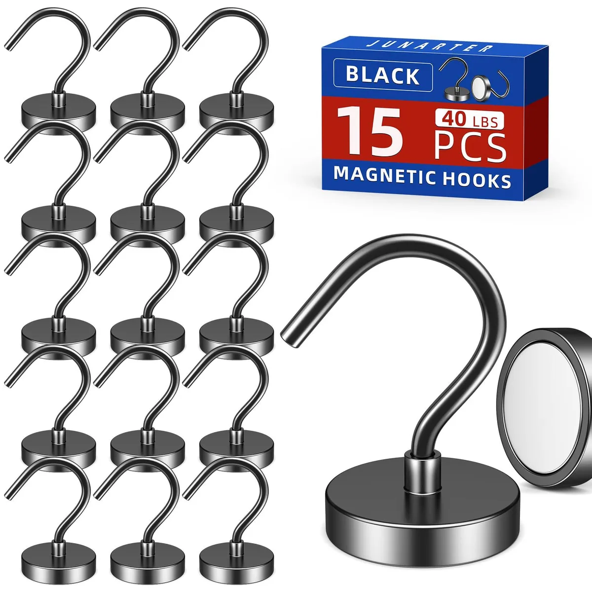 Pack of 15 silver magnetic hooks with large openings