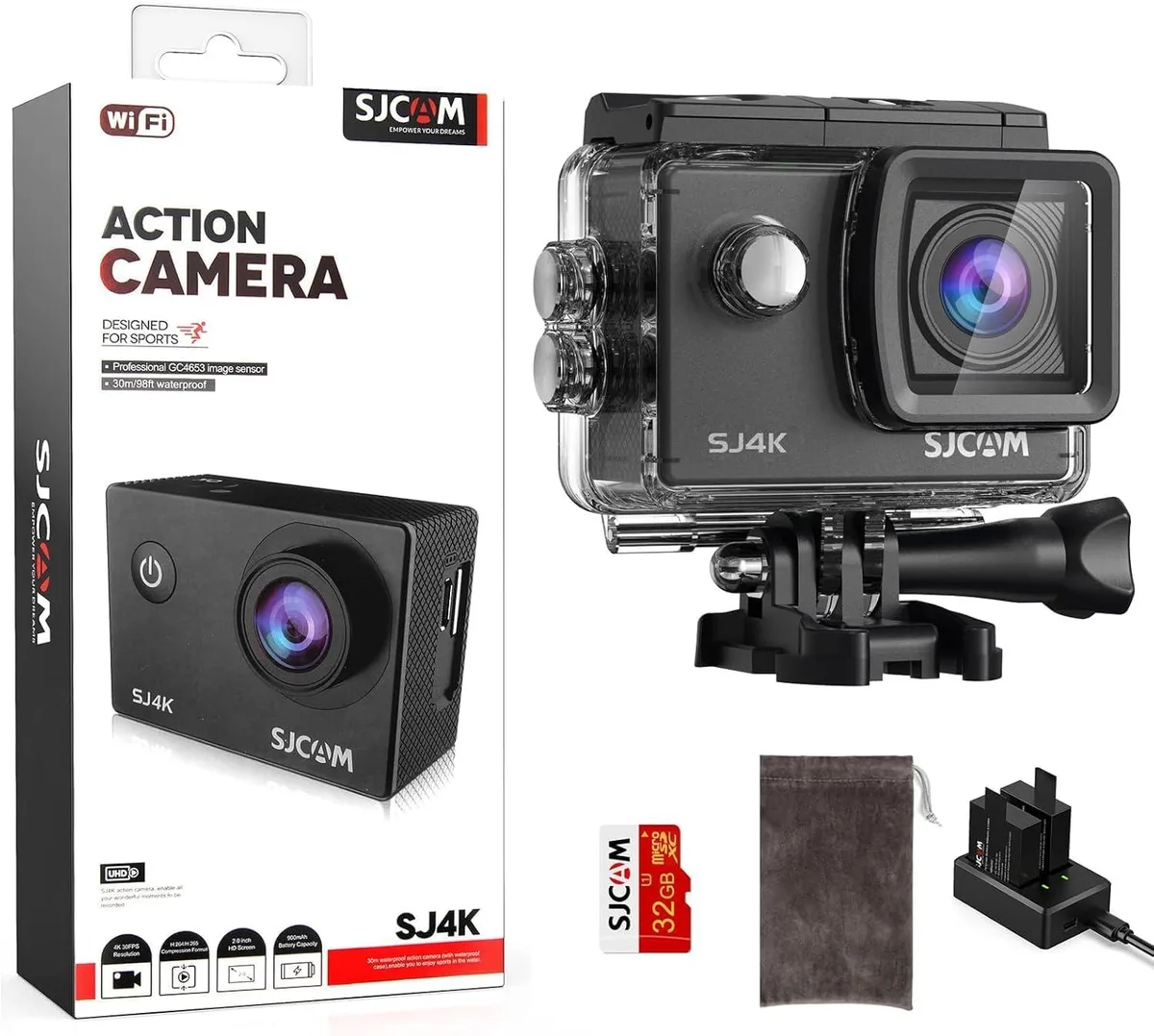 SJCAM SJ4K 4K Action Camera 40MP 170° 5X Zoom 32GB Kit — product photo