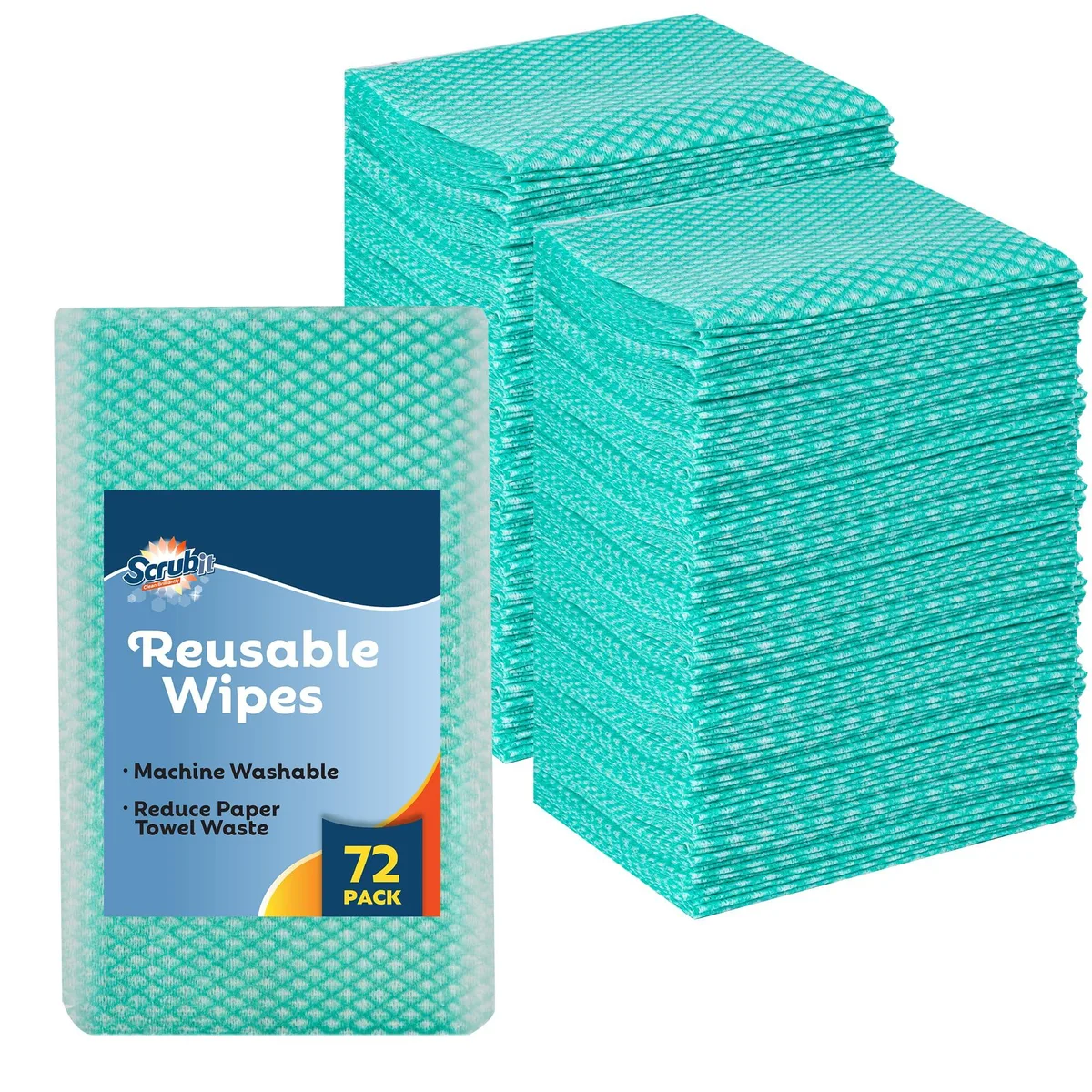 Stack of blue lint-free cleaning wipes, 12 by 20 inches, 72 pack