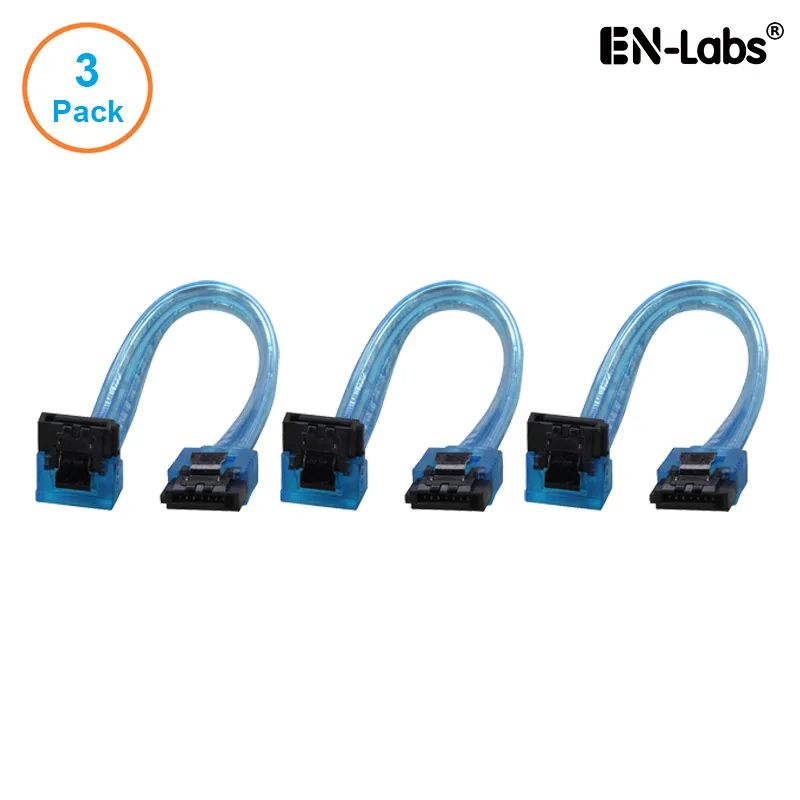 EN-Labs EN-Labs 3PKSATAIII6BLA 3-pack SATA cable UV Blue 6" 90° locking latch — product photo