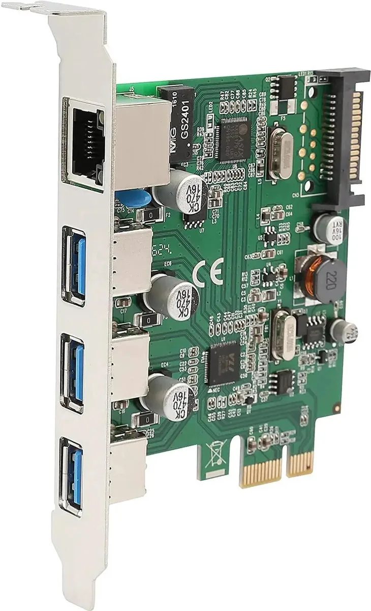 Vszerda Vszerda SD-PEX50100 3 Port USB 3.1 Gen 1 Gigabit Ethernet PCIe 2.0 x1 expansion card — product photo
