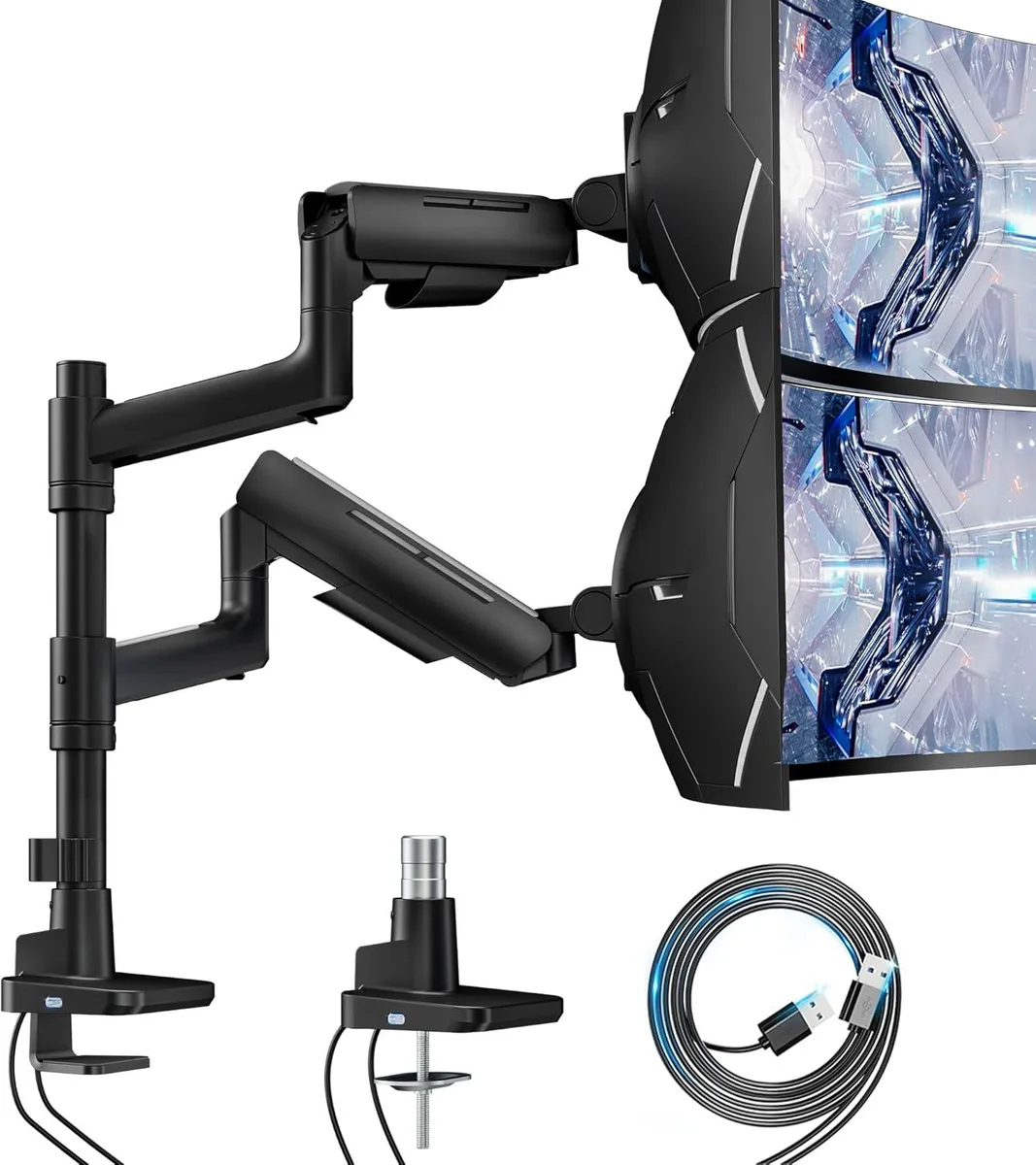 BFKK BFKK Vertical Dual Monitor Mount 17-49" 44 lbs Gas Spring USB Black — product photo