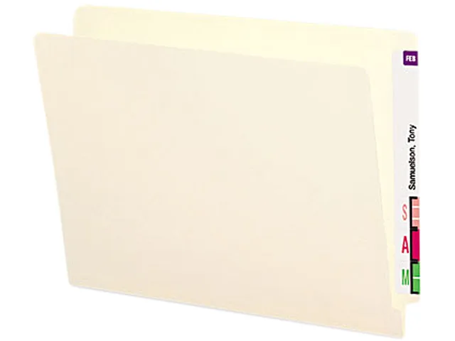 Stack of 100 manila letter-size folders with straight-cut reinforced end tabs