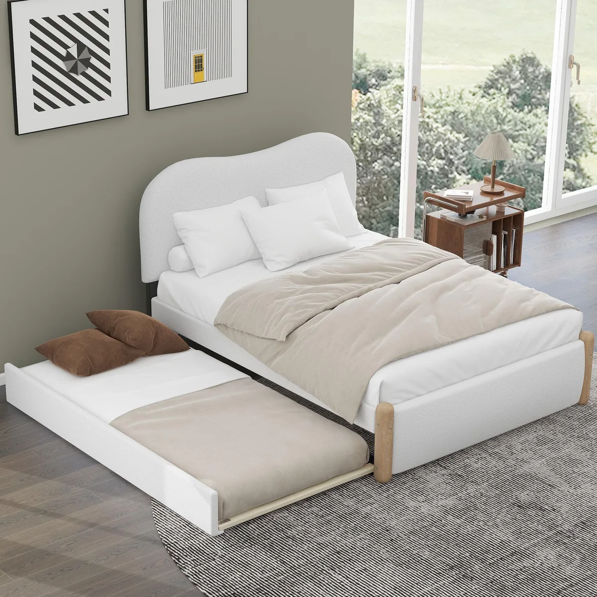 tuphen tuphen Full Size Upholstered Platform Bed with Twin Trundle White — product photo