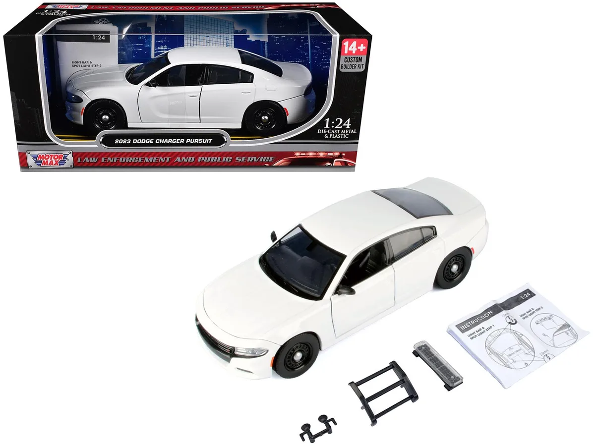 MOTORMAX MOTORMAX 2023 Dodge Charger Pursuit Police Car White Custom Builder's Kit 1/24 Diecast — product photo