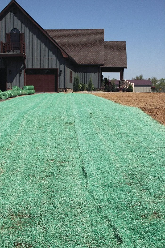 Rolled green excelsior erosion blanket 4 ft wide 112.5 ft long 34 lb fabric