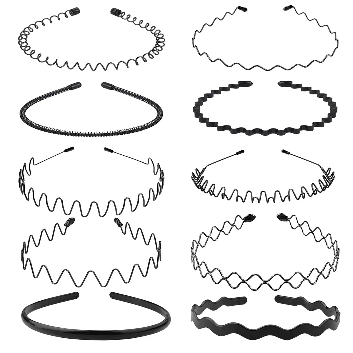 Metal Headbands for Men Women Adjustable Wavy Headband 10 Pack — product photo