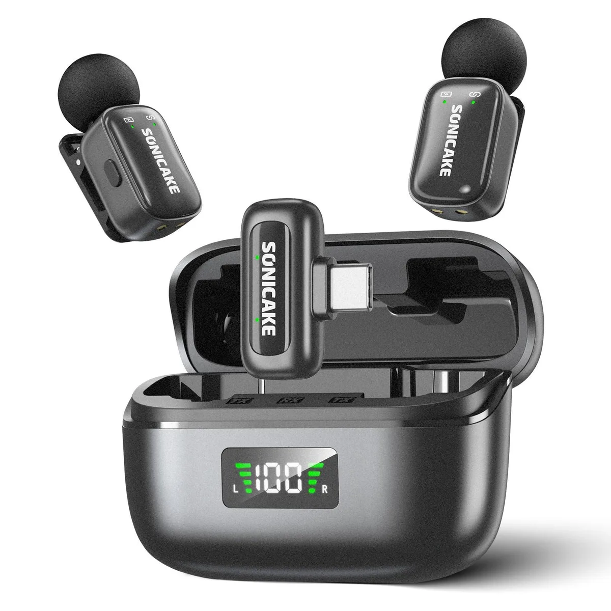 SONICAKE QLM-01 black wireless lavalier mic with USB-C receiver
