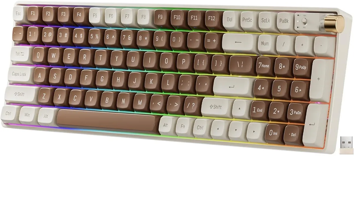 BFKK BFKK 98 Keys Tri-mode Wireless Mechanical Gaming Keyboard PBT TTC Gold Pink V2 Switch Lava Brown — product photo