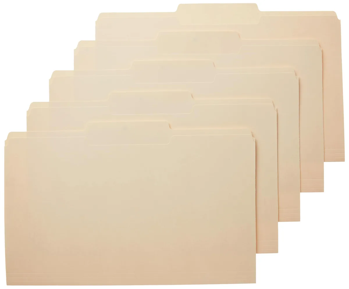  Amazon Basics AMZ19313 Manila File Folder 100-Pack Legal Size 8.5 x 14 inch 1/3 Tab .5 inch Expansion — product photo