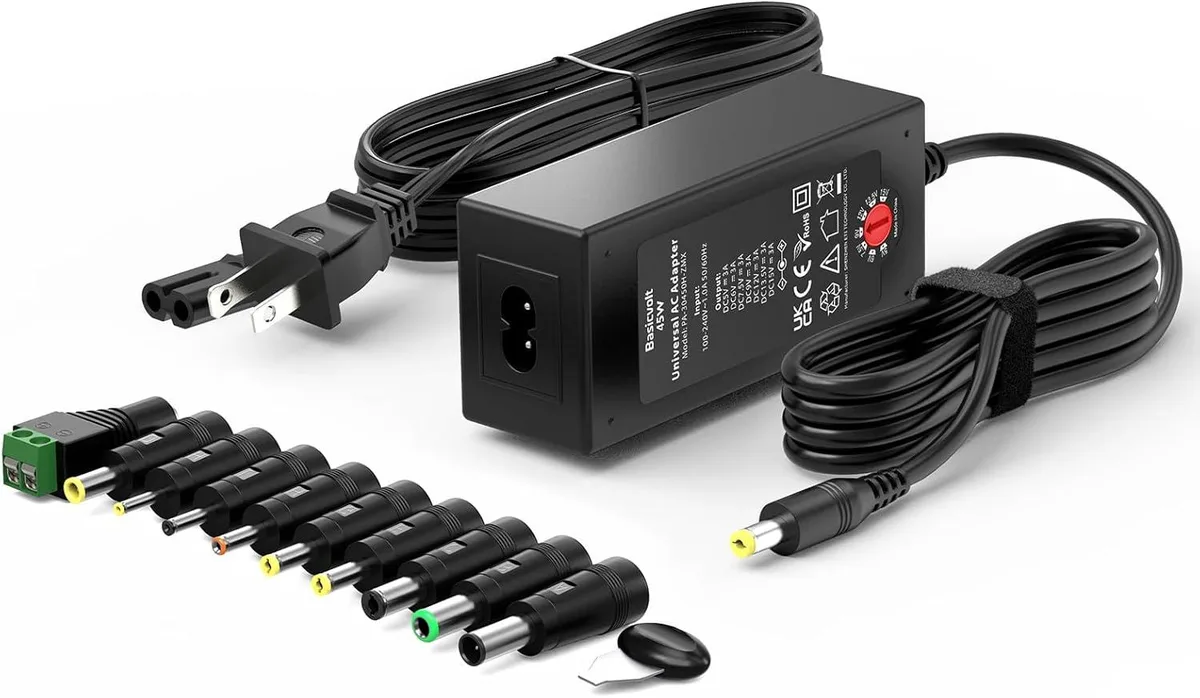 BASEUS BASEUS 45W Universal Multi-Voltage AC Adapter with 11 DC Plugs — product photo