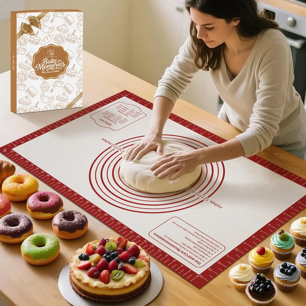 Large black silicone baking mat with checkered grid pattern, 26 by 16 inches