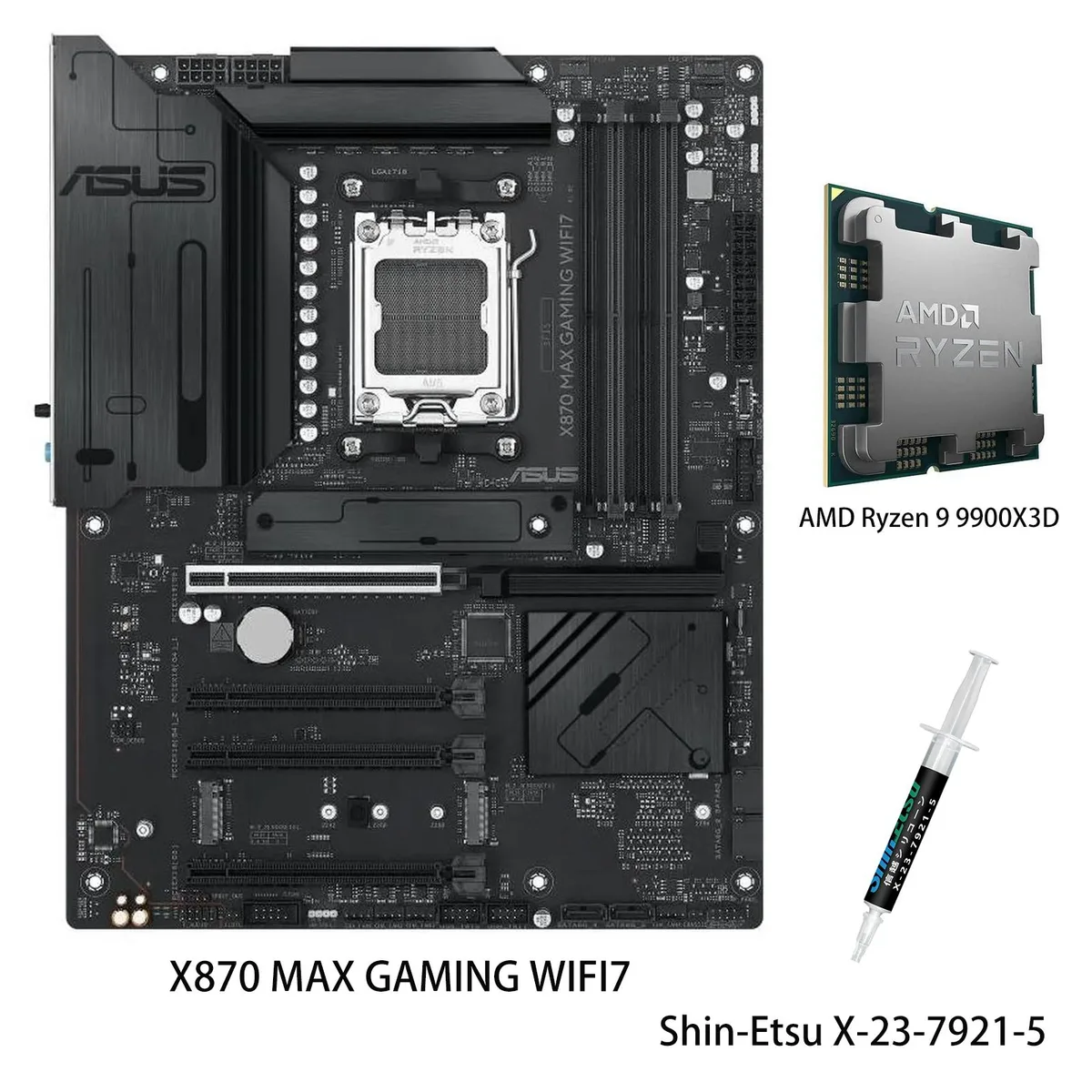 ASUS ASUS X870 MAX GAMING WIFI7 + Ryzen 9 9900X3D AMD motherboard CPU combo — product photo