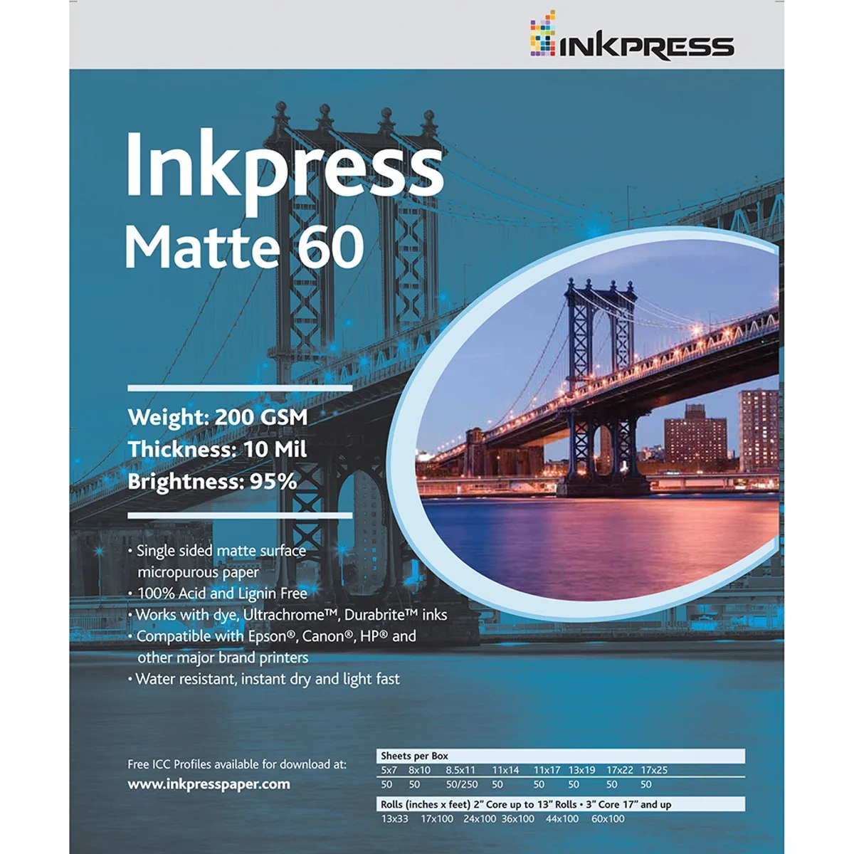 Inkpress Inkpress Matte 60 Bright White Inkjet Paper 11x14" 200gsm 50 Sheets — product photo