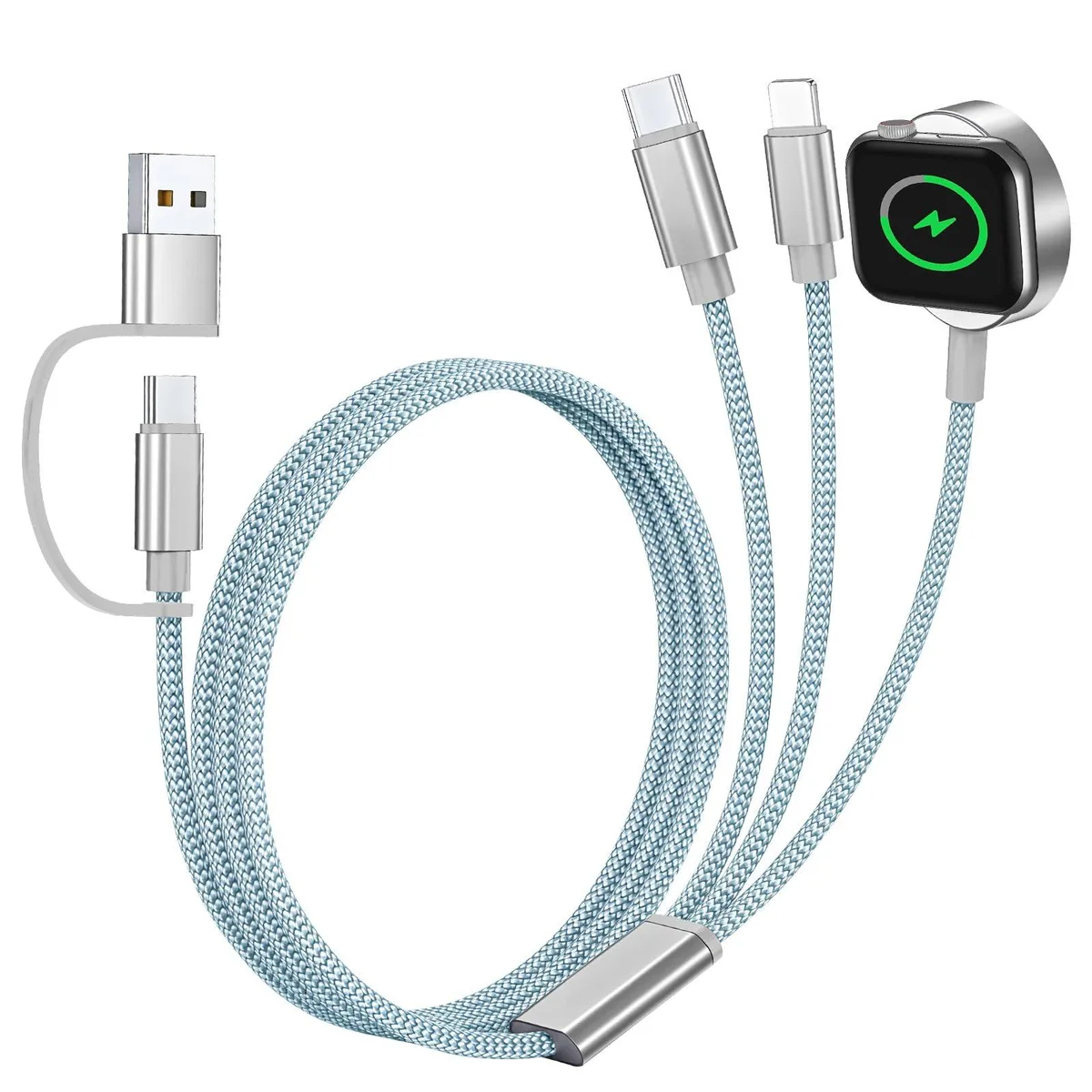 Blue braided 4ft 3-in-2 magnetic cable with watch charger tip