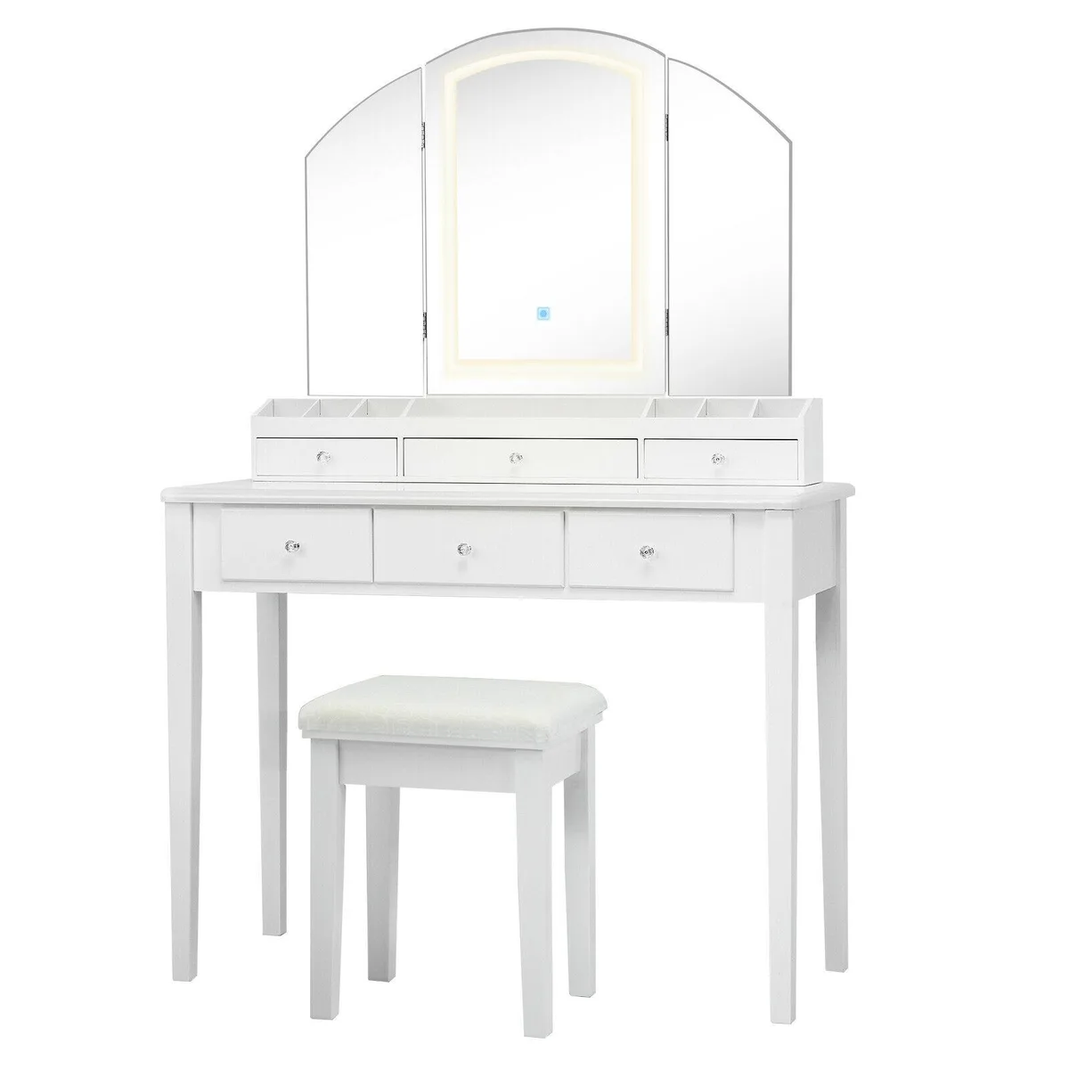 SlickBlue SlickBlue Vanity Table Stool Set White Tri-folding Lighted Mirror — product photo