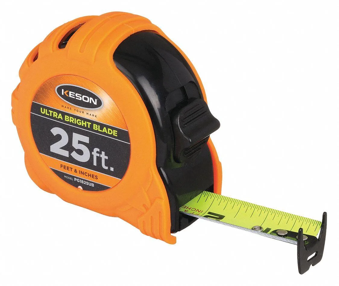 Orange ABS case tape measure with yellow steel blade