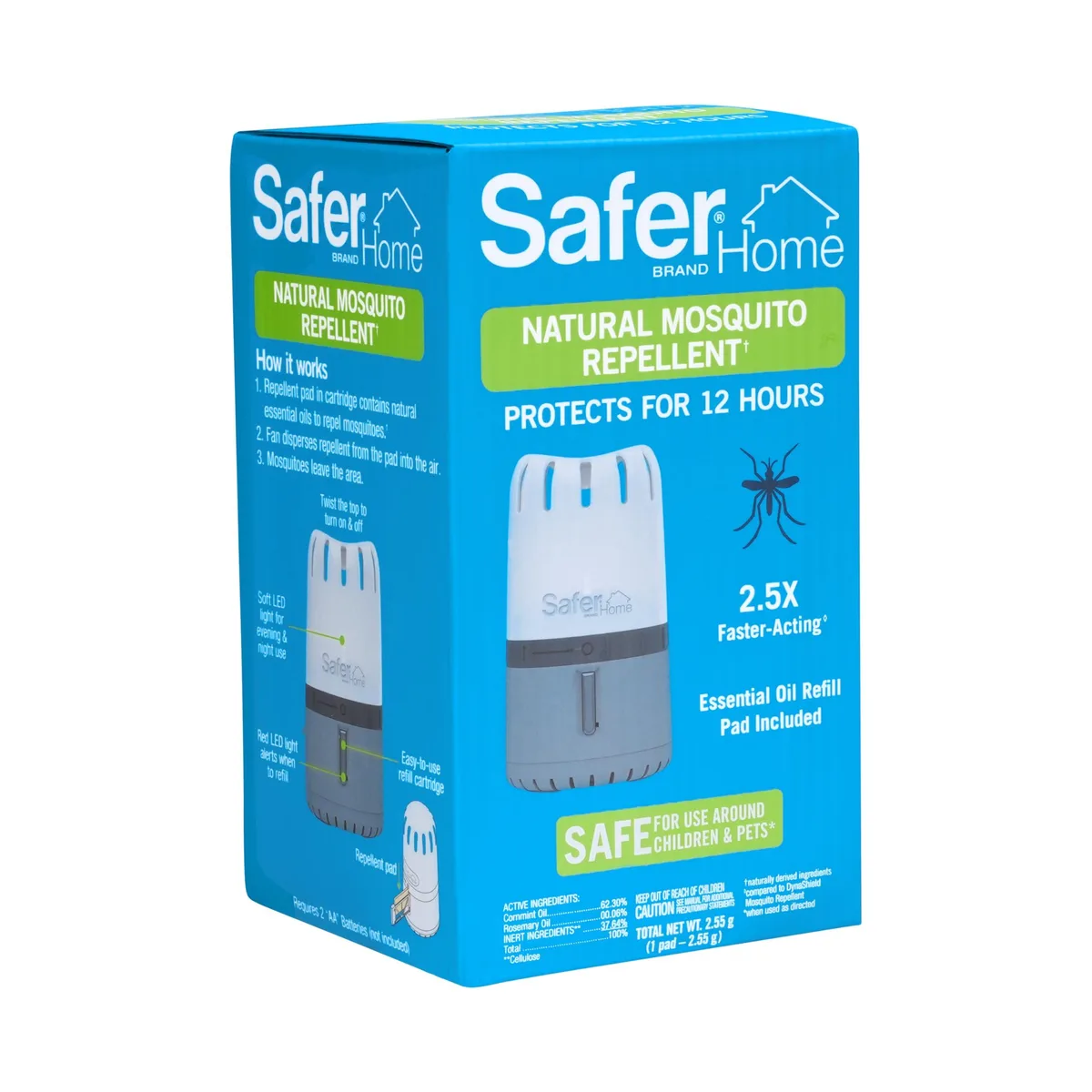 White plastic outdoor mosquito repellent device with refill pad slot and LED indicator