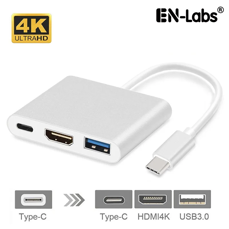 EN-Labs EN-Labs USB-C to HDMI 4K 30 Hz USB 3.0 PD 100 W adapter 6 in silver — product photo