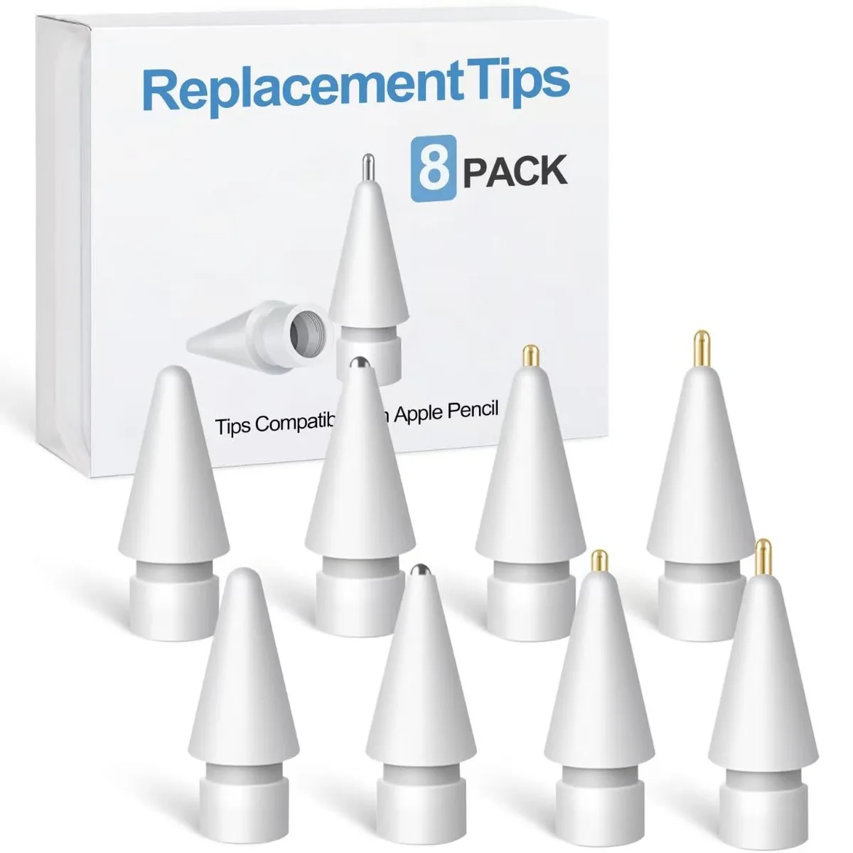 BLEBLE Replacement Tips for Apple Pencil 8 Pack Mixed 2.0 3.0 A-White — product photo