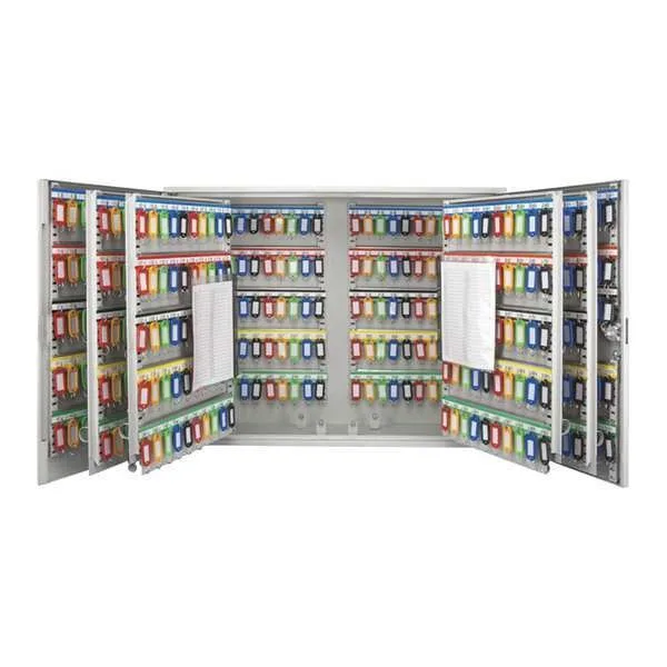 Grey matte steel key cabinet, 22 inches tall, holds 600 keys